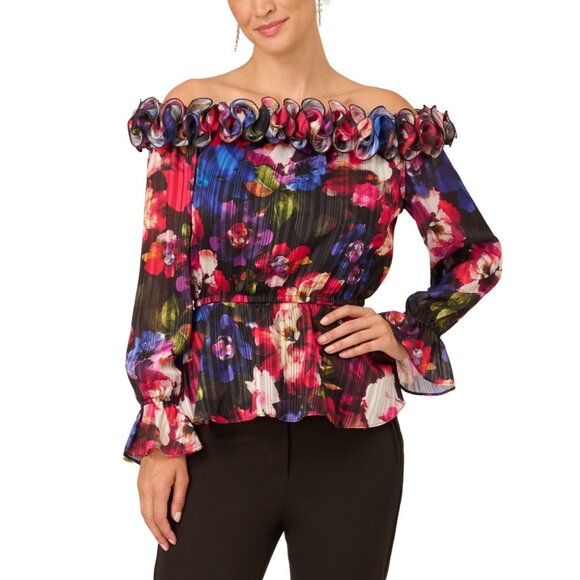 139$ Adrianna Papell Women's Ruffled Off-The-Shoulder Top Size 4 Multicolor - Picture 1 of 1